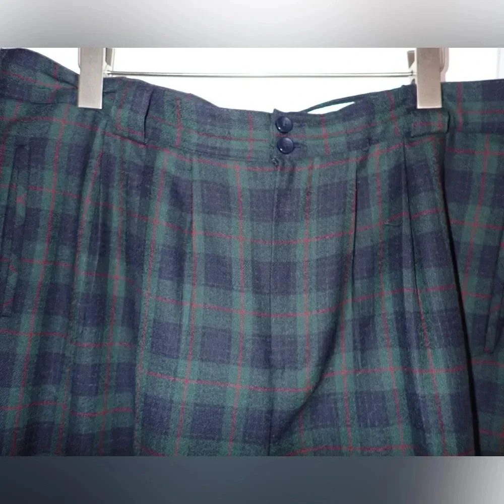 Vintage Savannah Plaid Green and Blue Wool High Waisted Pants 18